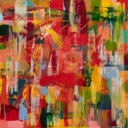 Abstract painting with vibrant colors and brush strokes